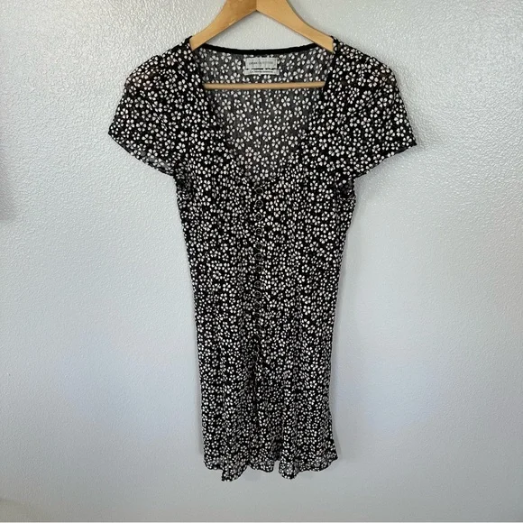 Urban Outfitters Floral Button Lace Corset-Back Black & White Sheer Mini Dress L - Picture 7 of 16